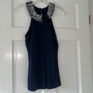 INC navy blue bejeweled neckline with keyhole